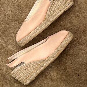 NEW! Peach/Pink Espadrille Wedge Platform Sandals, Linen/Jute, sz. 8.5